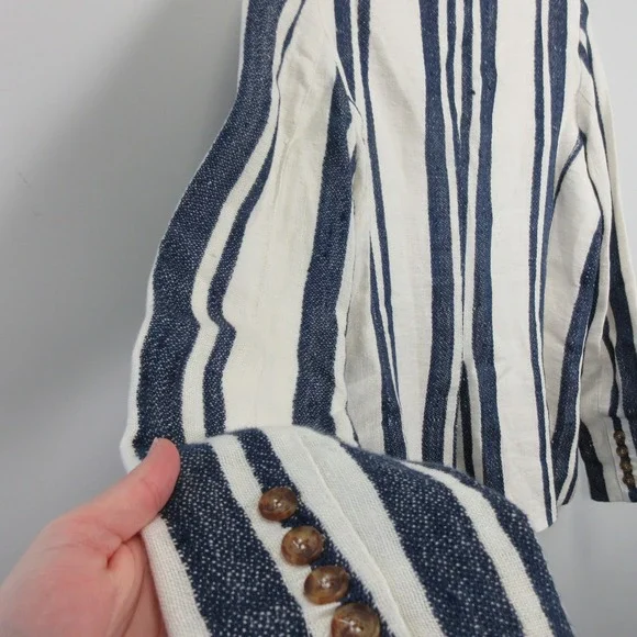 Smythe Women's Duchess 100% Linen *Stain Striped Blazer Nautical Size 12 - Picture 12 of 16